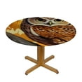 thumbnail image 3 of Round Tablecloth, Fall Owl Leaves Natural Country Orange Red Brown,Waterproof Spill Proof Fitted Table, 3 of 8