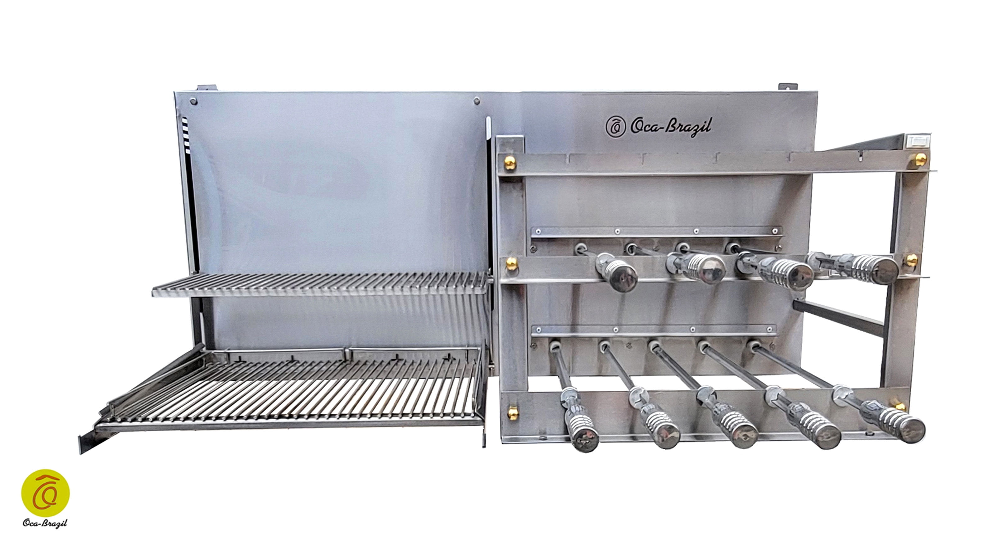 Brazilian BBQ Charcoal Grill with 9 Skewers and Double Griddles - Oca-Brazil