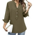 thumbnail image 2 of BILIKEYU Women's Loose Stand Solid Color Casual Shirt, Womens Tops, Fall Clothes, Long Sleeve Shirts for Women, 2 of 5