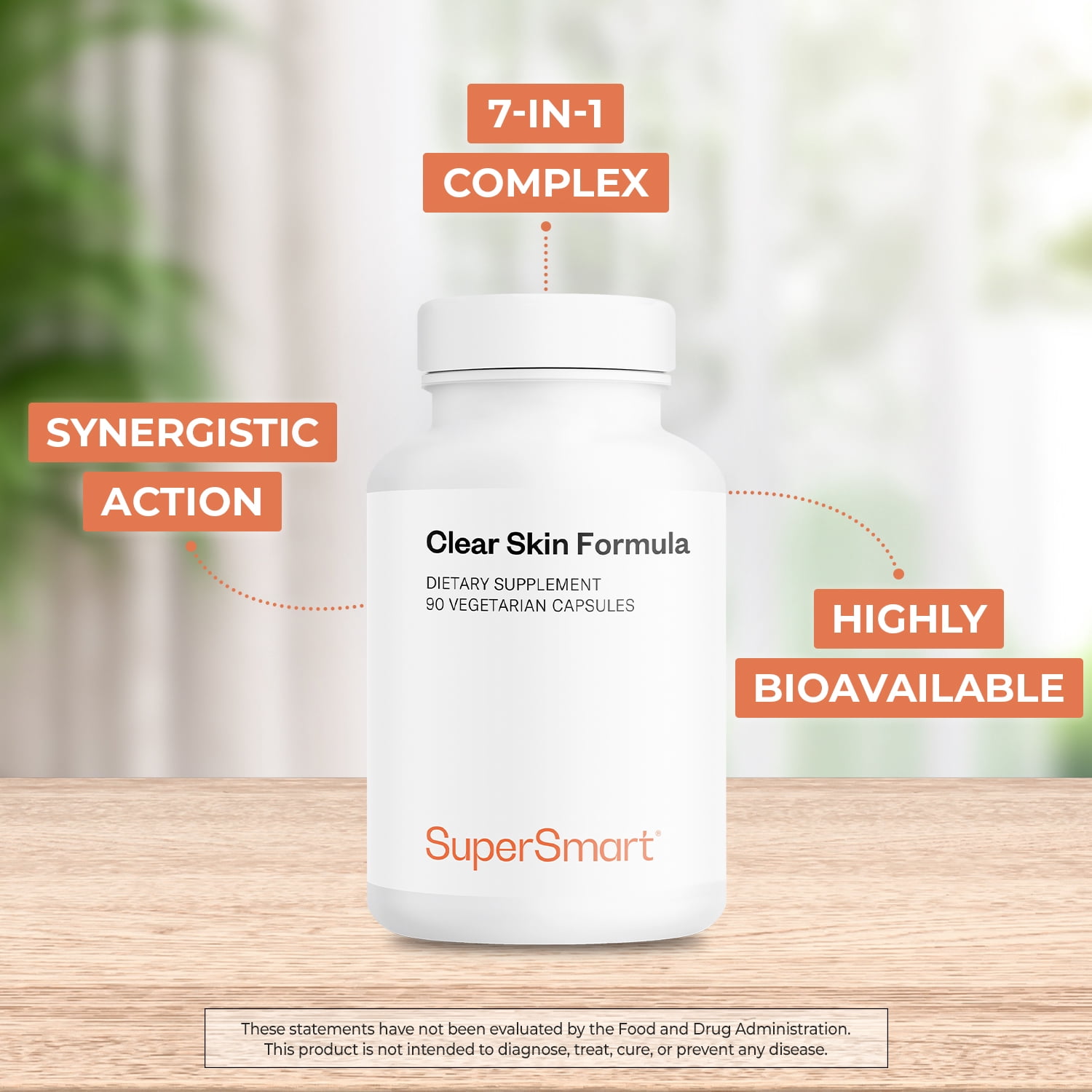 SuperSmart - Clear Skin Formula - 7-in-1 Skin Supplement with Burdock, Milk Thistle, NAC, Lactoferrin, and Vitamins A, B3 & B6 - Clear & Radiant Skin | Non- GMO & Gluten Free - 90 Vegetarian Capsules
