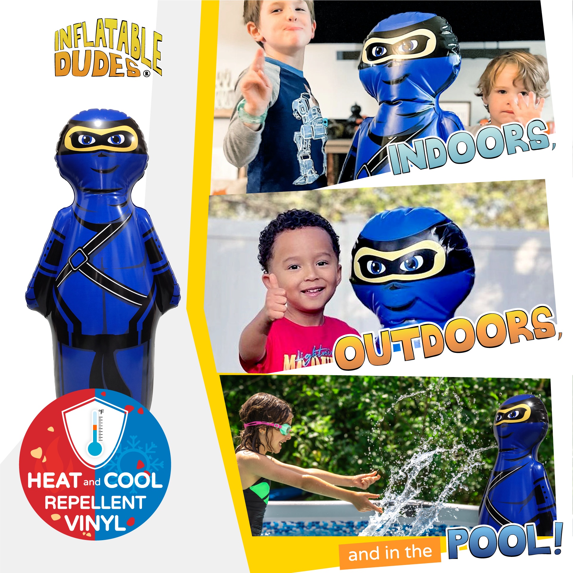 INFLATABLE DUDES Small Blue Ninja 40 Inches -Kids Punching Bag | Filled with Sand