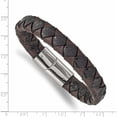 thumbnail image 3 of Stainless Steel Polished Black And Brown Textured Leather 8In Bracelet (8 X 11.6) Made In China -Jewelry By Sweet Pea, 3 of 6