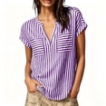 thumbnail image 3 of VBVC Women's Striped V Neck Tops , Summer Casual Loose Blouses For Women,Ladies' Dolman Sleeve Tunic Shirts with Pockets,Purple,S-2XL, 3 of 10