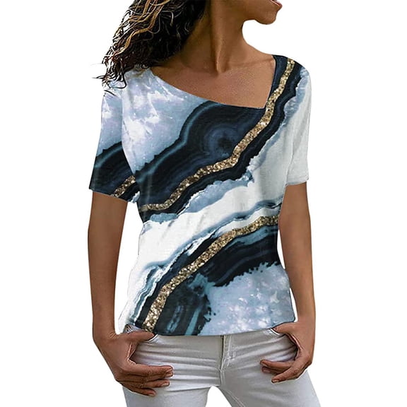 Tejiojio Juneteen Shorts Clearance Baggy Funny Women Shorts Sleeve Skew Collar Printed Ladies Tops Blouse