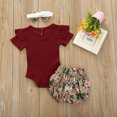 thumbnail image 2 of LNMQLPDBS Baby Girl Clothes Newborn Infant Romper Shorts Set 3pcs Floral Summer Outfits Cute Ruffle Sleeve Romper and Floral Shorts with Headband, 2 of 9