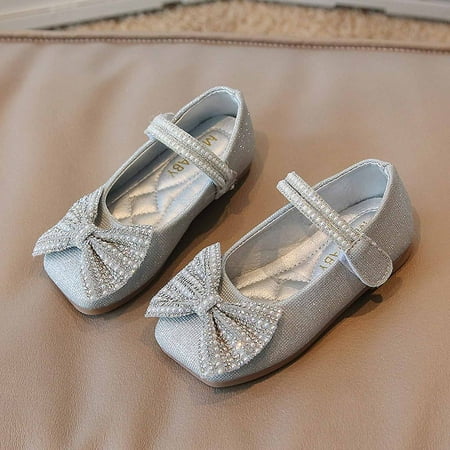 

Juebong Baby Girl Children s Soft-soled Small Leather Shoes Princess Shoes Thick Bottom Casual Shoes Silver 2-3 Years