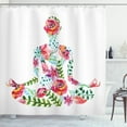 thumbnail image 1 of Yoga Shower Curtain, Silhouette in Lotus Pose with Blooming Watercolor Flowers Green Leaves Body and Mind, Fabric Bathroom Set with Hooks, 69W X 70L Inches, Multicolor, by Ambesonne, 1 of 3