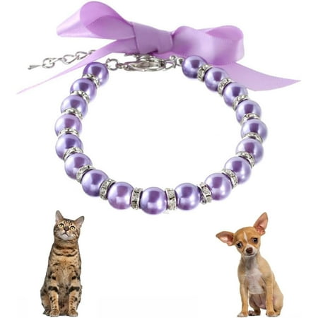QIUYIDP Rhinestones & Pearl Dog Collar - White Pearl Cat Necklace - Beaded Bling Diamond Puppy Jewelry for XXS/XS Small Dogs & Kittens - Ideal for Chihuahua  Yorkie - Wedding Accessories (Size S)