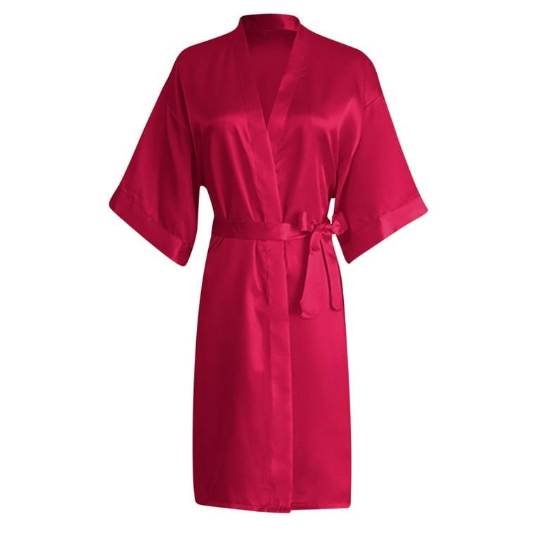 polyester dressing gown Women Satin Kimono Bridal Dressing Gown Polyester 3/4 Sleeves V Neck