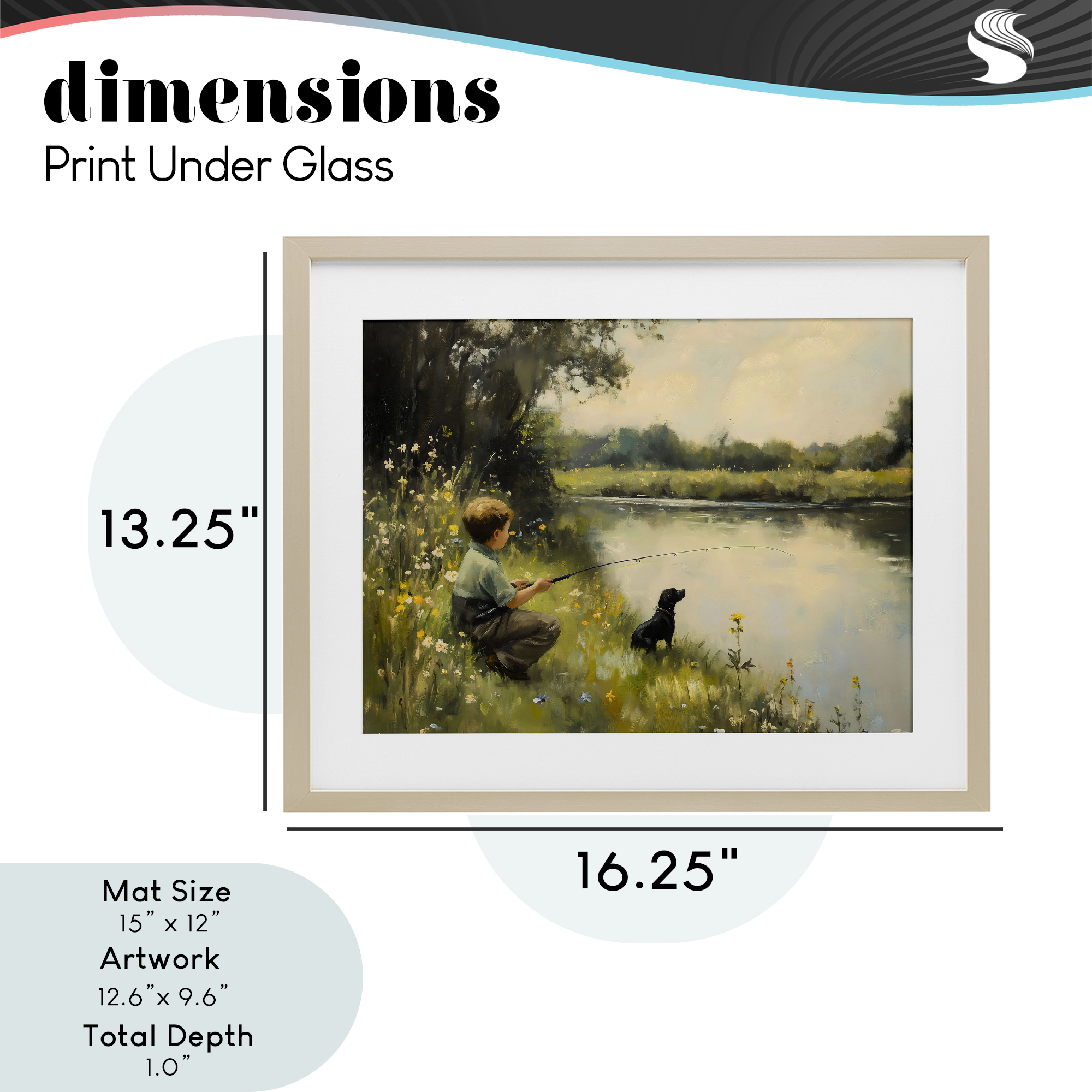 Boy & Puppy Fishing Birch Framed Print Under Glass, design by Arlington Prints