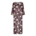 thumbnail image 4 of WREESH Womens Pajama Sets Printing Round Neck Short Sleeve Sleepshirt And Pants Two Piece Sets S Loungewear Pajamas With Pockets Red, 4 of 5