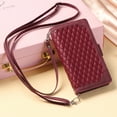 thumbnail image 2 of Compatible for Samsung Galaxy A12 5G Zipper Wallet Case,Shoulder Strap Wrist Strap Handbag Soft Silicone Shockproof Flip Case with Kickstand Magnetic Card Slots Lattice Texture Crossbody Cover,Winered, 2 of 11