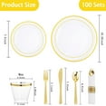 thumbnail image 3 of 350PCS Clear Gold Plastic Dinnerware Set for 50 Guests, Fancy Disposable Plates for Party, Include: 50 Dinner Plates, 50 Dessert Plates, 50 Pre Rolled Napkins with Gold Silverware, 50 Cups, 3 of 14
