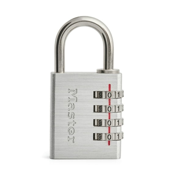Master Lock 4-Digit Resettable Combination Padlock, Solid Metal Body, Nickel Plated Shackle, School Locker Security