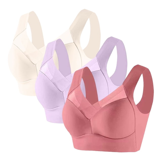 Plebaso Womens Full Coverage Bras Seamless Comfortable Bras No Underwire Bralettes for Everyday 3 Pack