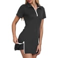 thumbnail image 2 of Workout Sets for Women Slim Soft Stretch Zipper Short Sleeve Polo Dress with Shorts Sport Set for Golf Activitywear, 2 of 3