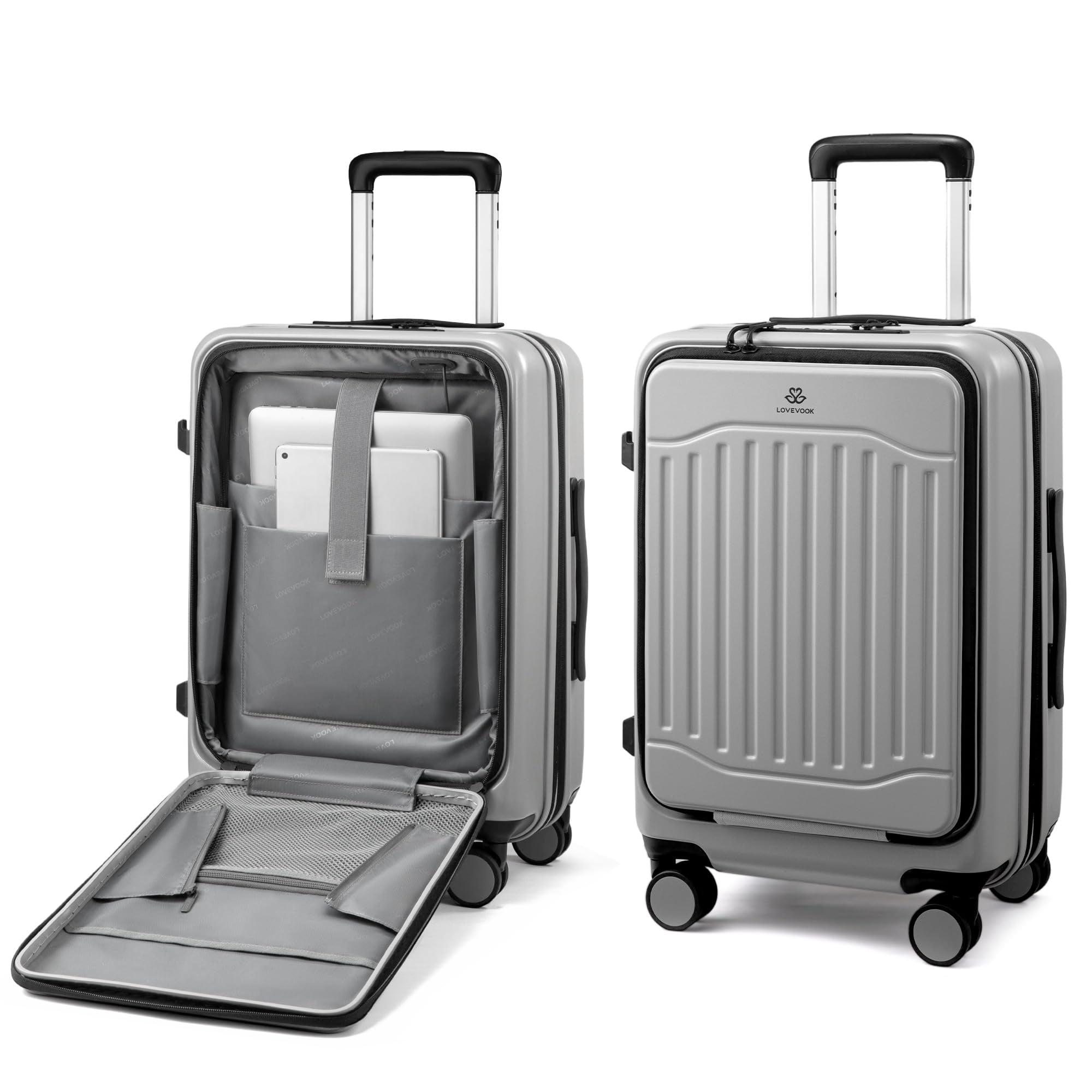 LOVEVOOK Carry On Luggage 22x14x9 Airline Approved, Expandable Hard Shell Suitcase with Spinner Wheels, USB Charging Port & Front Pocket, PC Hardside Rolling Luggage with TSA Lock for Travel