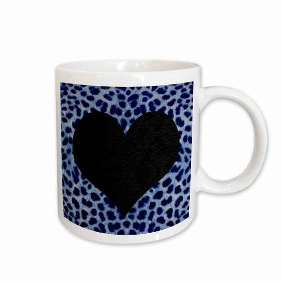 3drose, Punk Rockabilly Blue Cheetah Animal Print Black Heart, 11oz Mug
