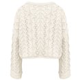 thumbnail image 5 of Women's Cropped Cable Knit Sweater Oversized Half Button Pullover (Beige, L), 5 of 5