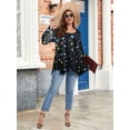 thumbnail image 3 of LATWIIV Womens Round Neck 3/4 Sleeve Tops Basic Button T-Shirts Solid Loose Cute Tunic Tee Blouses Fit Pullover Flower95 3X, 3 of 7