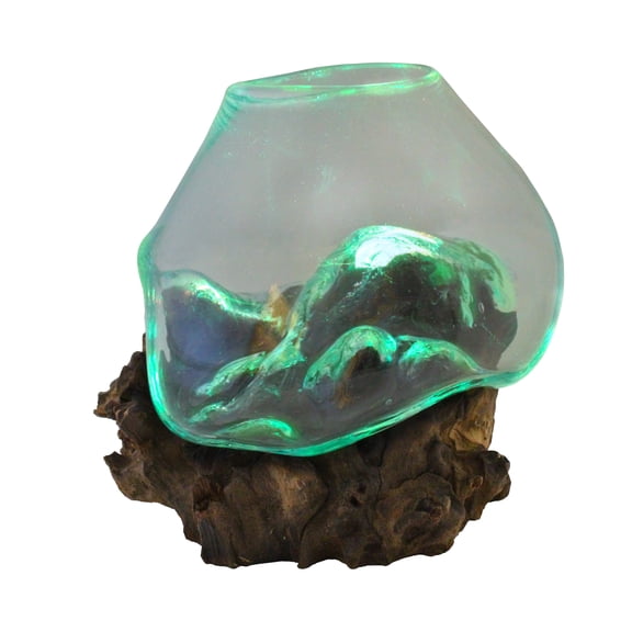 Luminary Molten Glass & Wood Sculpture - Approx 20cm across