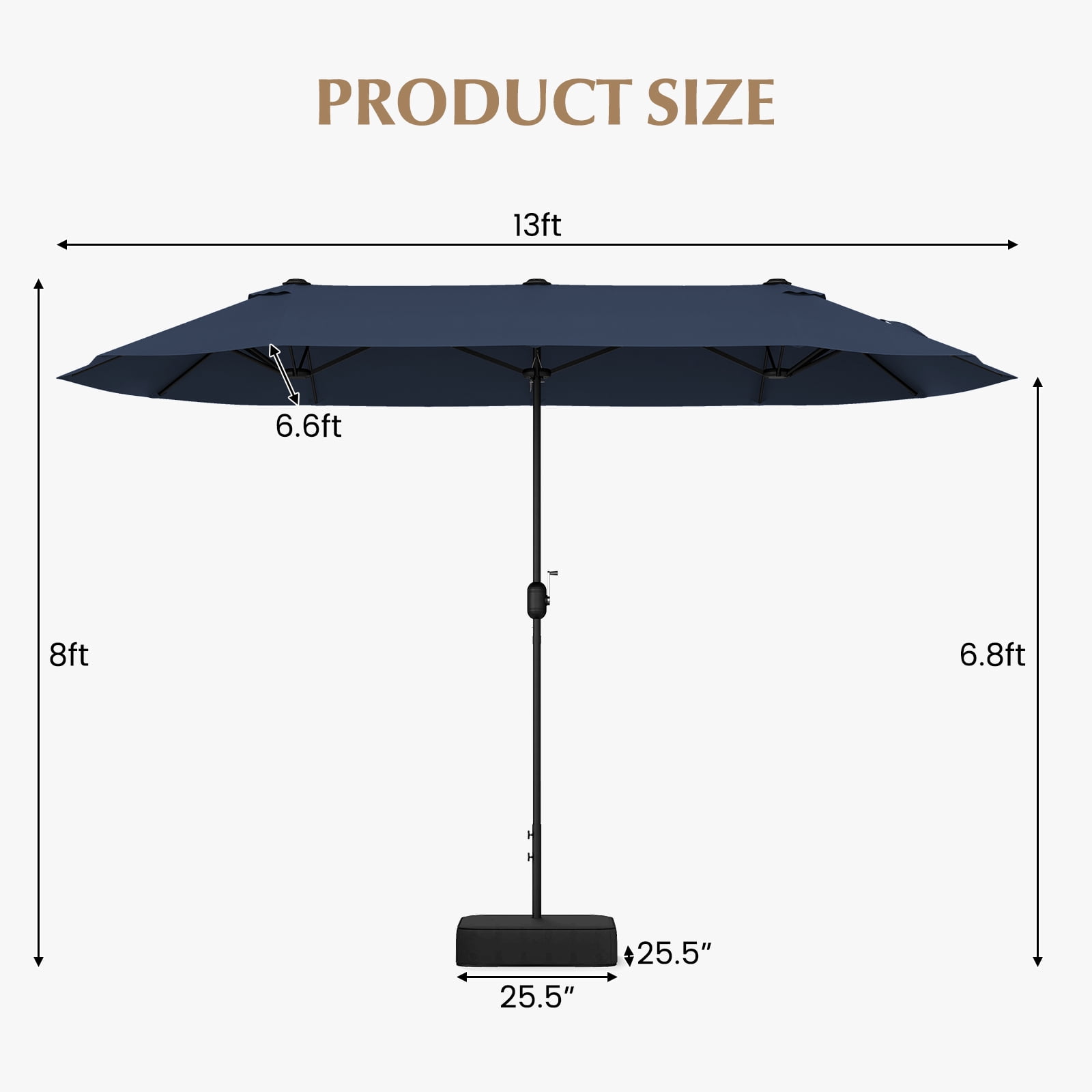Gymax 13FT Double-sided Patio Umbrella w/ Crank Handle Umbrella Base Safety Lock Navy
