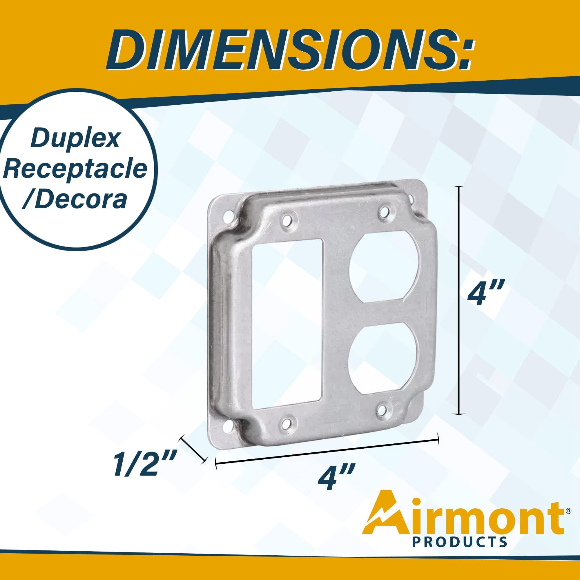 5 Pack Airmont Products 2-Gang Rocker and Duplex Electrical Box Cover - 4 Inch Square 1/2 Inch Raised Galvanized Steel Exposed Work Cover - Surface Mount Junction Box Cover for Outlet Combinations