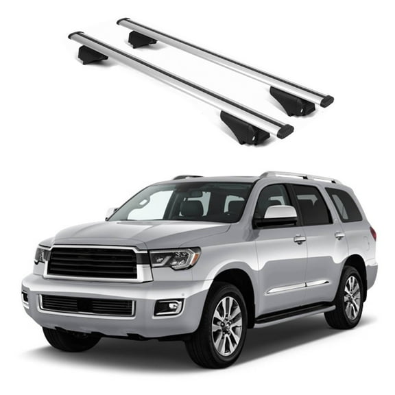 ERKUL Roof Rack Cross Bars for Toyota Sequoia 2008-2022 | Aluminum Crossbars with Anti Theft Lock for Rooftop | Compatible with Raised Rails - Silver