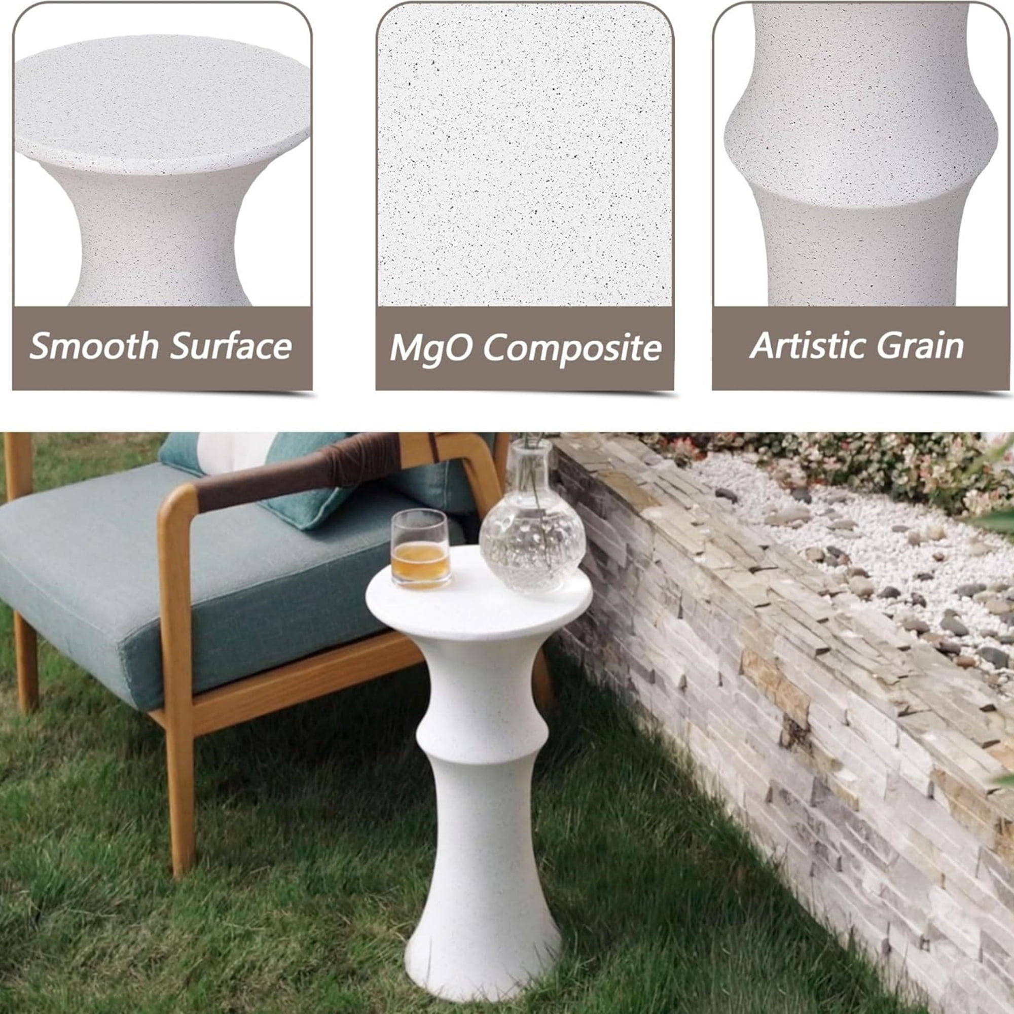 T-Patio Round Outdoor End Table, Decorative MGO Classic Side Table, White, Set of 1