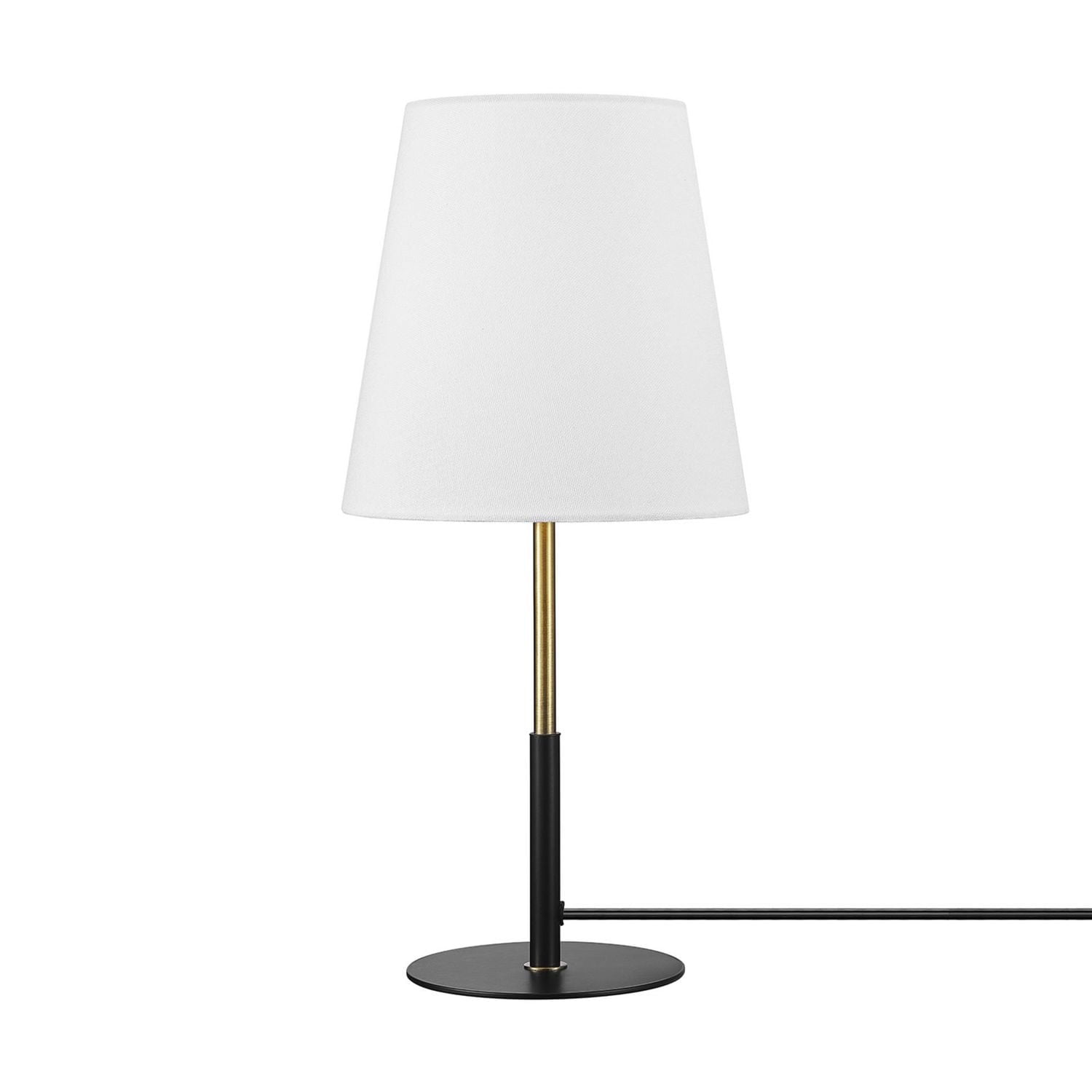 16" Matte Black Table Lamp with Brass Accents and White Linen Shade<br>