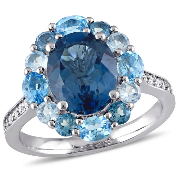 Miabella Women's 5 3/8 Carat T.G.W Round-cut and Oval-cut London-Blue Topaz, Round-Cut White Topaz, Oval-cut Swiss-Blue Topaz, Round-Cut Sky-Blue Topaz Sterling Silver Mosaic Cocktail Ring