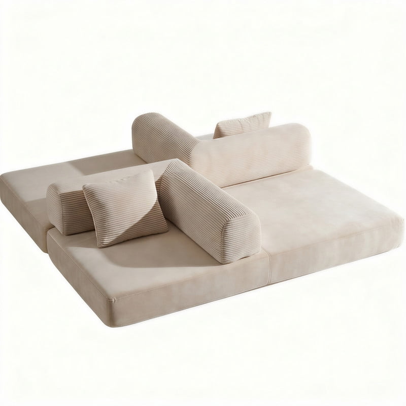 Compression Folding Boneless Sofa, Convertible Floor Sleeper Sofa, Futon Couch Bed, Modular Foam Frame Loveseat