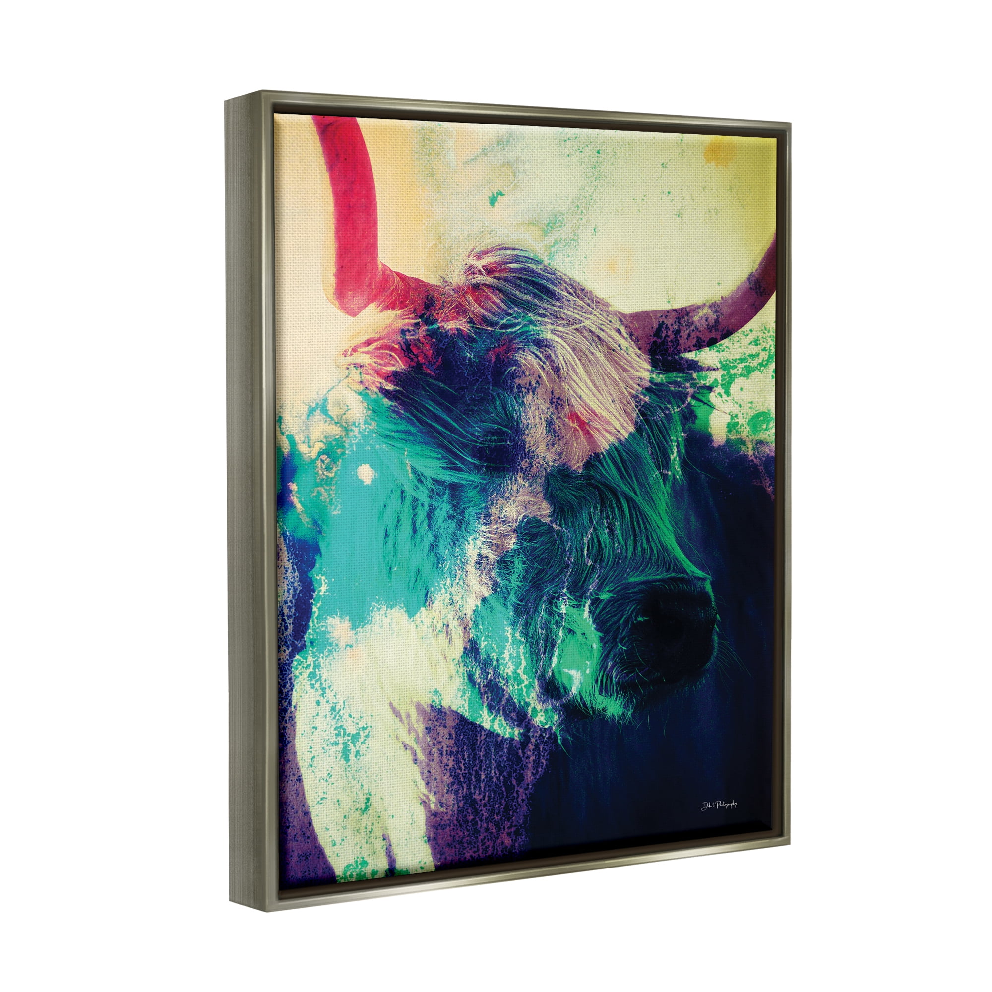 Stupell Industries Cattle with Abstract Hues Animals & Insects Painting Gray Floater Framed Art Print Wall Art, 25 x 31