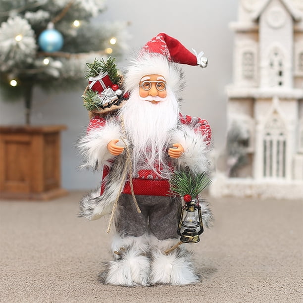 Bolsa de Regalo de Papá Noel con Barba Blanca y Ropa Marrón Rojiza de 12 Pulgadas de Alto para Decoración Navideña Del Hogar