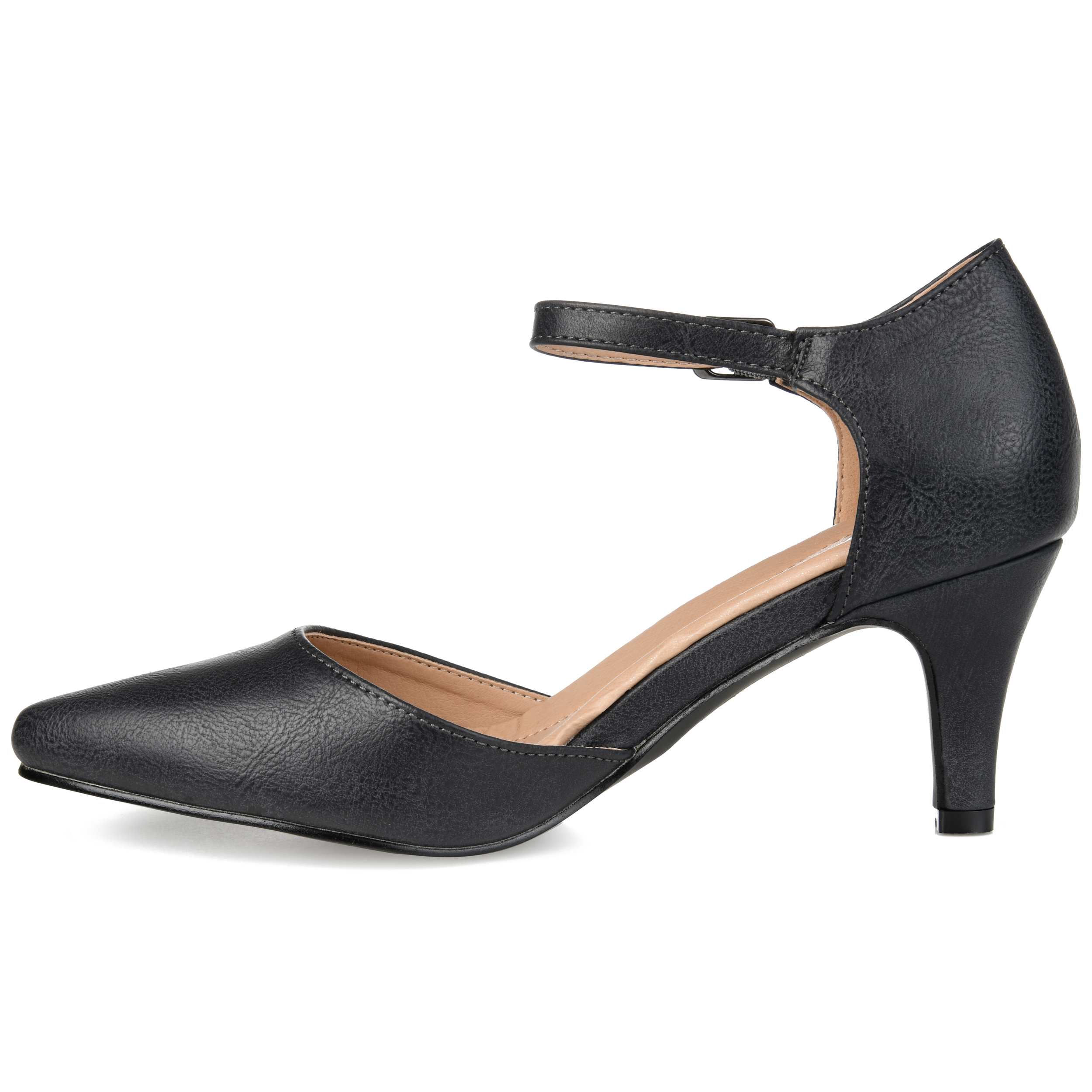 Brinley Co. Womens Faux Leather Comfort Sole D'orsay Ankle Strap Almond Toe Heels