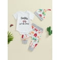 thumbnail image 2 of Suealasg Infant Newborn Baby Boys Farm Clothes Set Letter Print Short Sleeve Rompers Farm Animals Tractors Print Long Pants Hat 3 6 12 18 Months Summer Outfits, 2 of 8