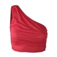 thumbnail image 3 of Timegard Tank Top for Women Solid Color 1 Shoulder Cropped Comfy Fitting Slim Ruched Casual Tee Top, 3 of 3