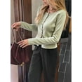 thumbnail image 6 of Women'S Vacation Button Cardigan Long Sleeve Knit Top Business Casual Round Neck Slim Fit Jacket Shirt Green M, 6 of 8