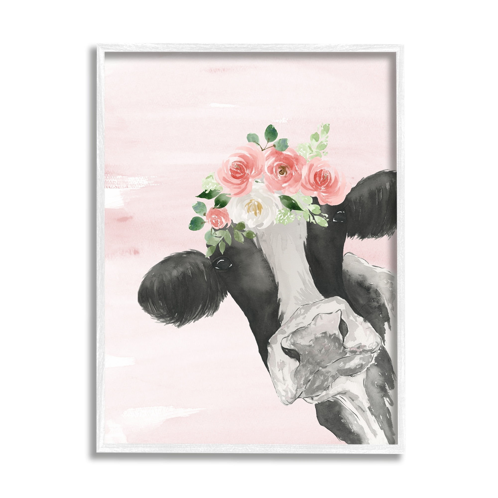 Stupell Industries Dairy Farm Cow Watercolor Portrait Pink Floral Crown, 16 x 20, Design by Lucille Price