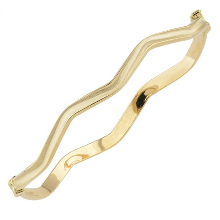 10k Yellow Gold Wave Women's Bangle Bracelet, 7.5"