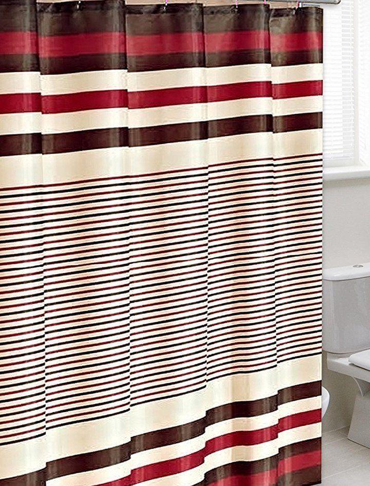 Winry Burgundy Beige 13Pc Bath Shower Curtain & Rings Bathroom