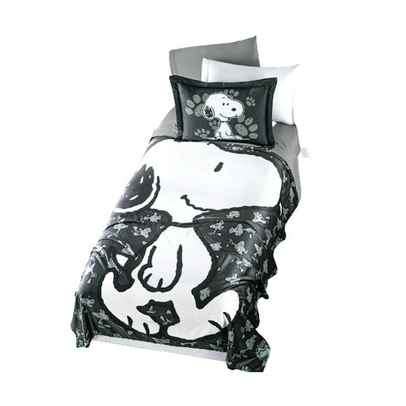 Cobertor Ligero Ultrasuave Snoopy Negro Individual Colchas Concord