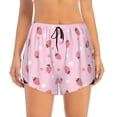 thumbnail image 2 of Xecao's Floral Strawberr for a double-layer running short for women, perfect for gym, tennis, and more, featuring a convenient pocket., 2 of 9