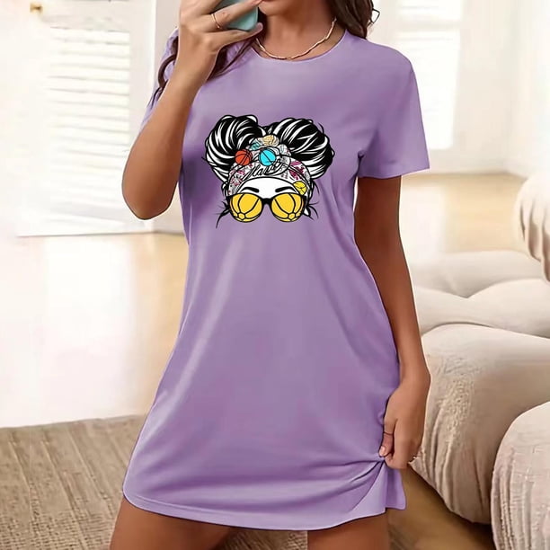 Camisón corto de talla grande para mujer, camisón de manga corta con estampado de pecho a la moda, camisón para mujer