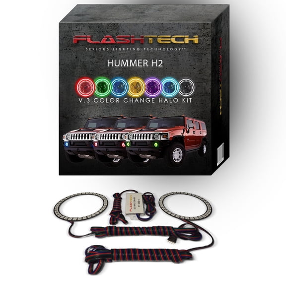Flashtech RGB Multi Color Changing LED Halo Ring kit for 2003-2009 Hummer H2 Fog Lights