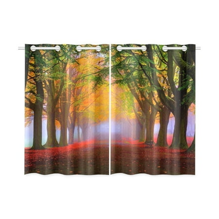 Fall Kitchen Curtains MYPOP Autumn Fall Tress Fog Foliage Window Curtain Kitchen Curtain 26x39 inches (Two Pieces) ()