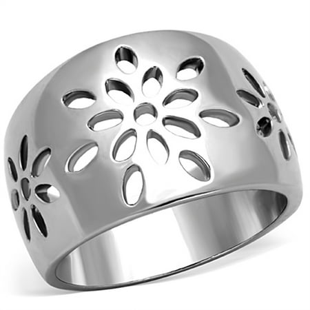 Bold Flower Ring - Stainless Steel 316 High Polished Flower Design Fashion Ring Women's Size 8