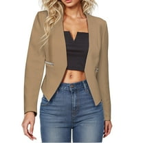 Akafmk Blazers for Women Lightweight Open Front Cardigan Jacket,Dressy Casual Business Work Jacket,Daily Commute Office Solid Zipper Suit Short Blazers Trendy Elegant Office Blazers Jacket