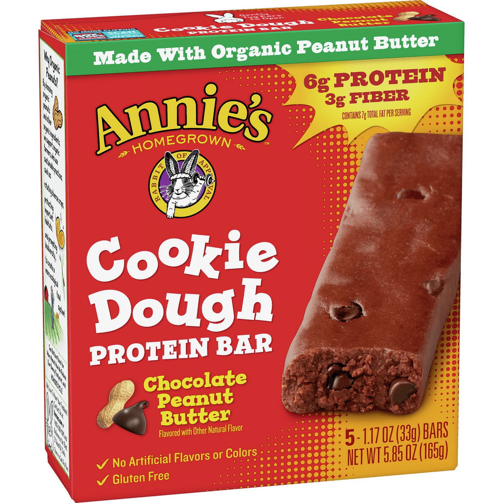 Annie's Protein Bars, Chocolate Peanut Butter Cookie Dough, 5.85 oz, 5 ct
