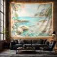 thumbnail image 4 of Tropical Cove with Aqua Water and Pink Blossoms, Peaceful Coastal for Beach Lovers, Botanical Wall Art, Housewarming Gift, Tapestry Wall Hanging for Bedroom and Living Room, 4 of 5
